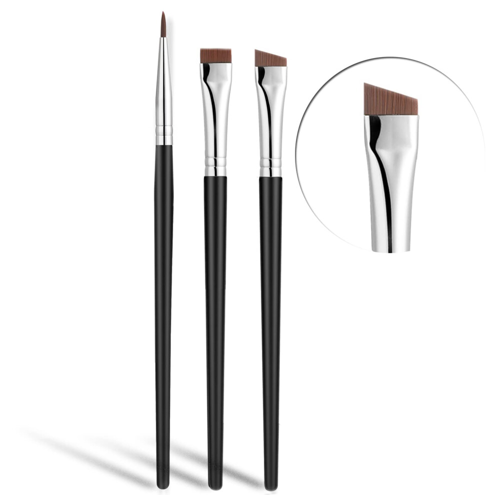 Jassins Fine Angled Eyeliner Brush, Ultra Thin Precision Eyeliner Makeup Brushes Set, Fine Point Eyeliner Brush, Synthetic Bristles Eye Makeup Tool (3