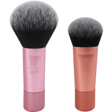 Real Techniques Mini Brush Foundation and Blush Duo, Travel Size, For Loose Blush and Liquid Foundation, 2 Piece Set