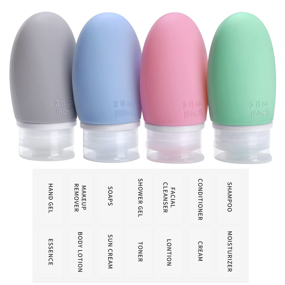 Opret 60Ml Silicone Travel Bottle For Toiletries, 4 Pack Leak Proof Refillable Travel Containers Squeezable Travel Essentials For Shampoos,