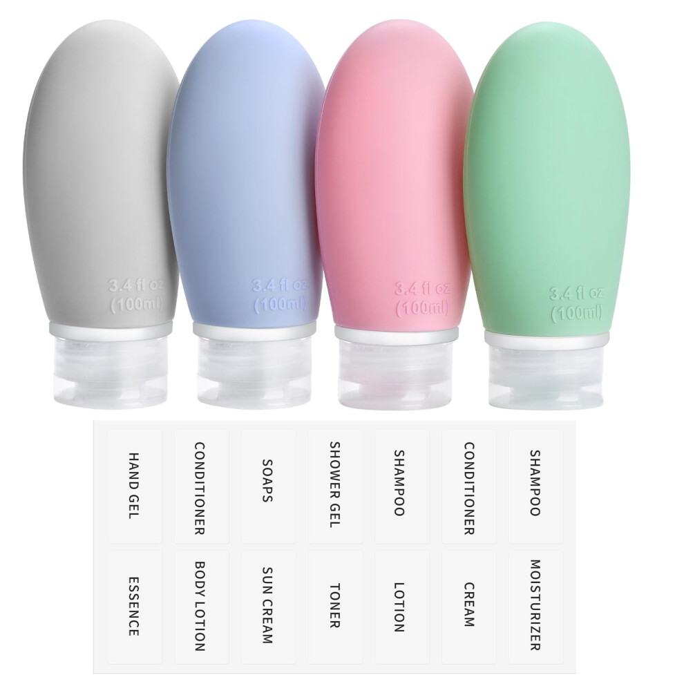 Opret 100Ml Silicone Travel Bottle For Toiletries, 4 Pack Leak Proof Refillable Travel Containers Squeezable Travel Accessories For Shampoos,