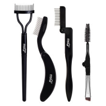 MSQ 4 Pcs Folding Eyelash Comb Dou Eyebrow Brush with Spoolie Mascara Separator Metal Teeth Eyebrow Eyelash Grooming Brushes for Define Eyelash and