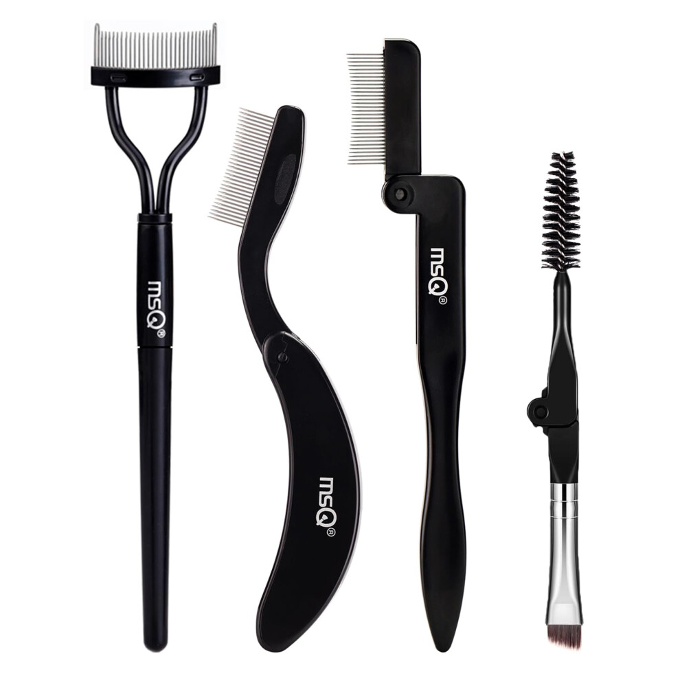 Msq 4 Pcs Folding Eyelash Comb Dou Eyebrow Brush With Spoolie Mascara Separator Metal Teeth Eyebrow Eyelash Grooming Brushes For Define Eyelash And