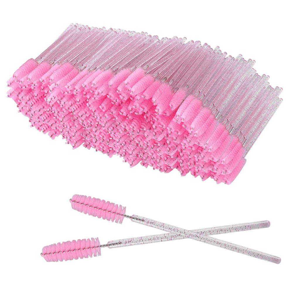 Pyghap Pink Xpp Disposable Eyelash Brushes,100Pcs Eye Brow Spoolie Castor Oil Brush Mascara Wands Cosmetic Makeup Tools (Crystal -100Pcs)
