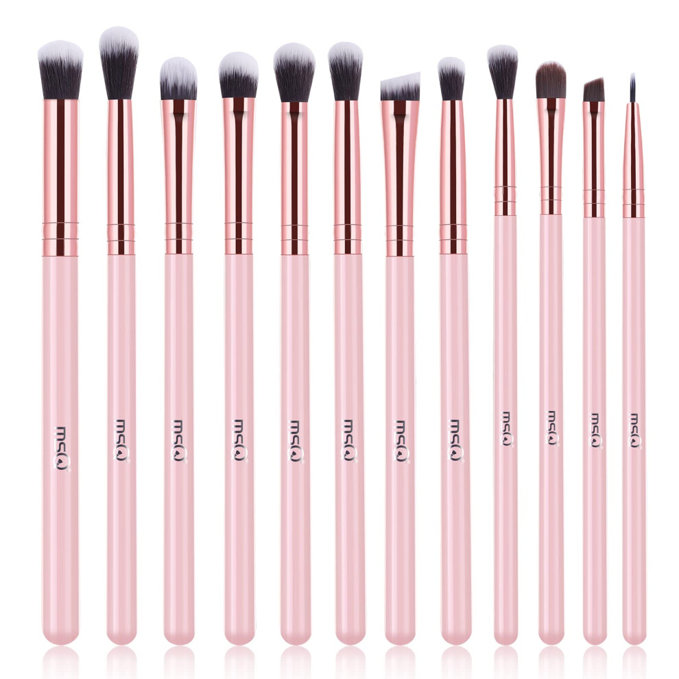 Msq Pink 12Pcs Eyeshadow Brushes Make Up Eye Brush Set Professional Eye Makeup Brushes For Concealer Eyeliner Eyelash Eyebrow Blending Contour Brush