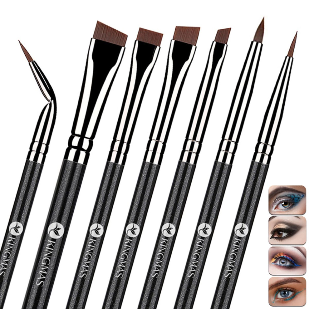 Kingmas Fine Angled Eyeliner Brush, Premium 7 Pieces Gel Eye Liner Makeup Brushes, Angled Flat Definer Ultra Thin Bent Pencil Point Eyeliner Brushes