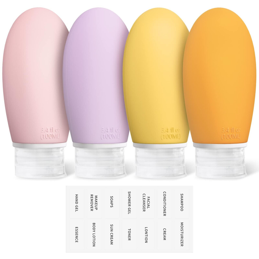 Opret 100Ml Silicone Travel Bottle For Toiletries, 4 Pack Leak Proof Refillable Travel Containers Squeezable Travel Essentials For Shampoos,