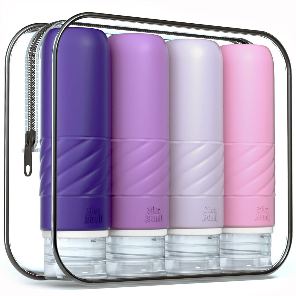 Gemice Travel Bottles For Toiletries, Caa Approved 90Ml Silicone Travel Bottles, Leak Proof Squeezable Travel Size Containers, Travel Essentials For