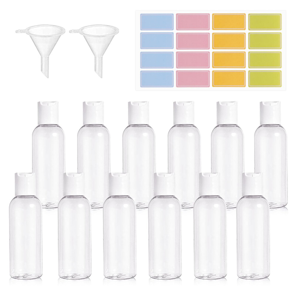 Ailvor Silver 30Ml Travel Bottles, 12Pcs Clear Refillable Containers With 2 Funnels And Colorful Labels, Reusable Plastic Bottles For Shampoo, Lotions,