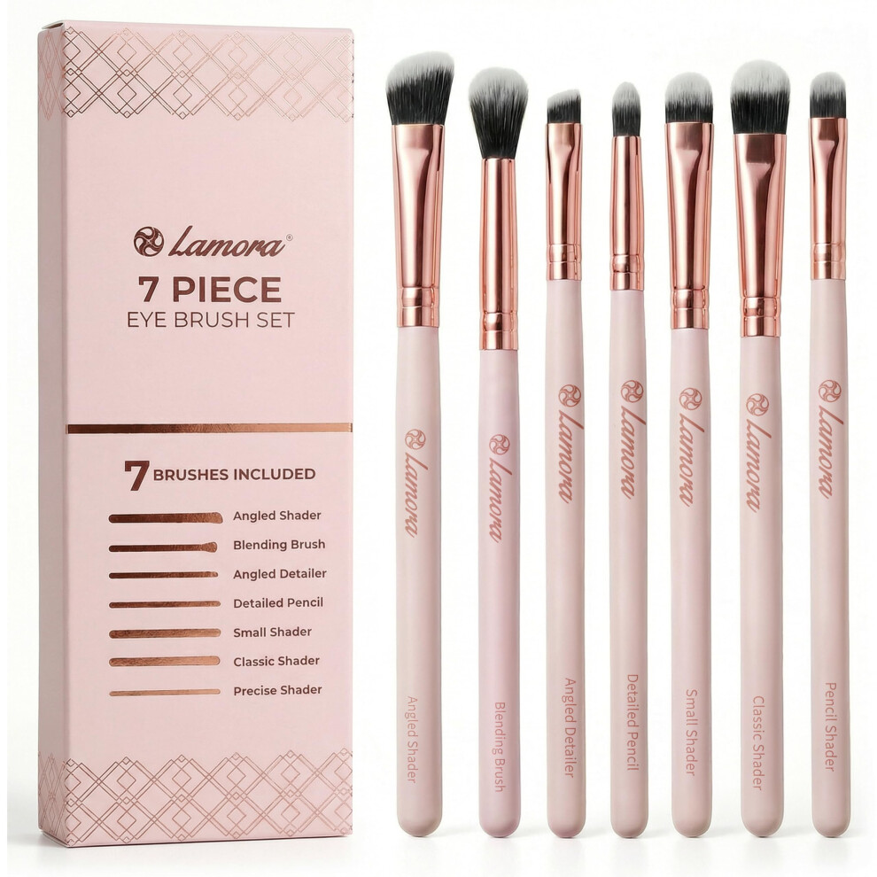 Lamora Eyeshadow Brush Set - Precision Eyeshadow Brushes For Blending Defining Smudging Shading Powdered And Liquid Eye Make-Up - 7 Pro Eye Makeup