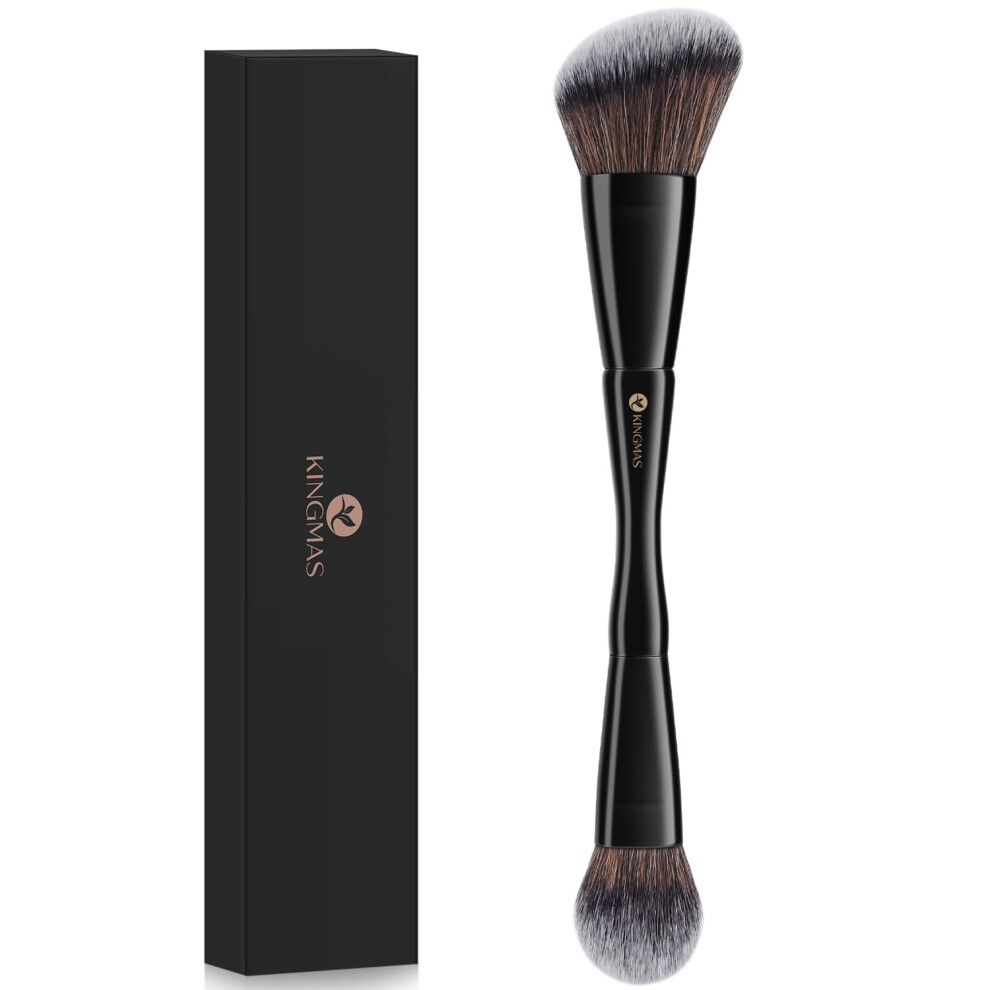 Kingmas Foundation & Bronzer Duo Brush, Double-Sided Beveled And Round Contour Brush, Synthetic Bristles For Blending Liquid And Powder Foundation,
