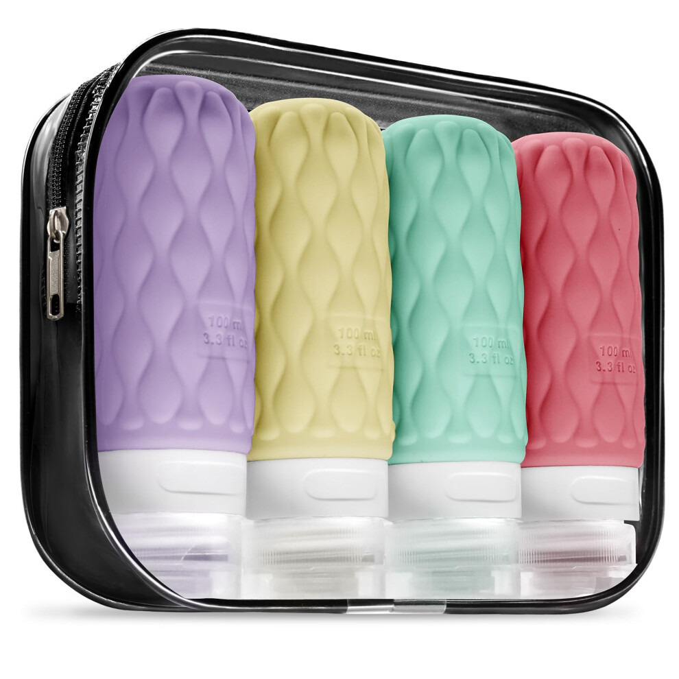Lericttor 100Ml Silicone Travel Bottles For Toiletries With Labels/Clear Bag, Holiday Travel Essentials Leakproof Refillable Squeeze Travel Size