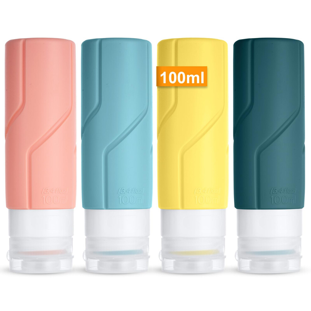 Osdue Silicone Travel Bottle, 4 Pack 100Ml Squeezy Travel Bottles Leak Proof Refillable Squeezable Containers Pots For Lotion Liquid Shampoos Soap And