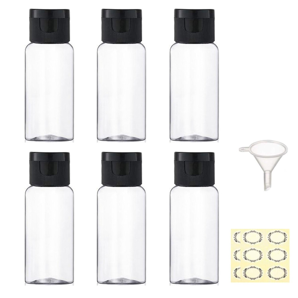 Jamhoodirect 6Pcs 50Ml Plastic Travel Bottles With Flip Cap Empty Squeeze Bottles Refillable Travel Container With Funnel & Labels Approved For