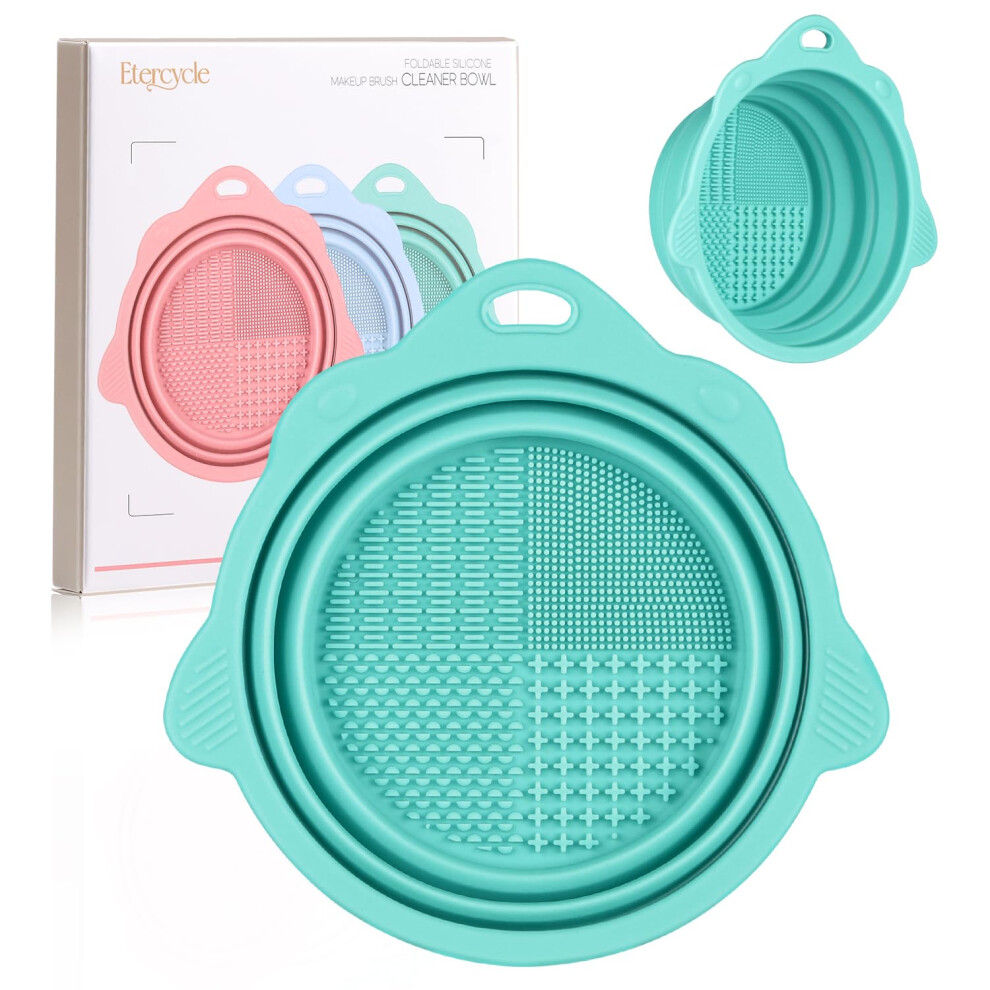 Etercycle Green Makeup Brush Cleaner, Foldable Silicone Brush Cleaner Bowl Srubber, Portable Washing Tools For Makeup Brush,Powder Puff,Sponge (Green)