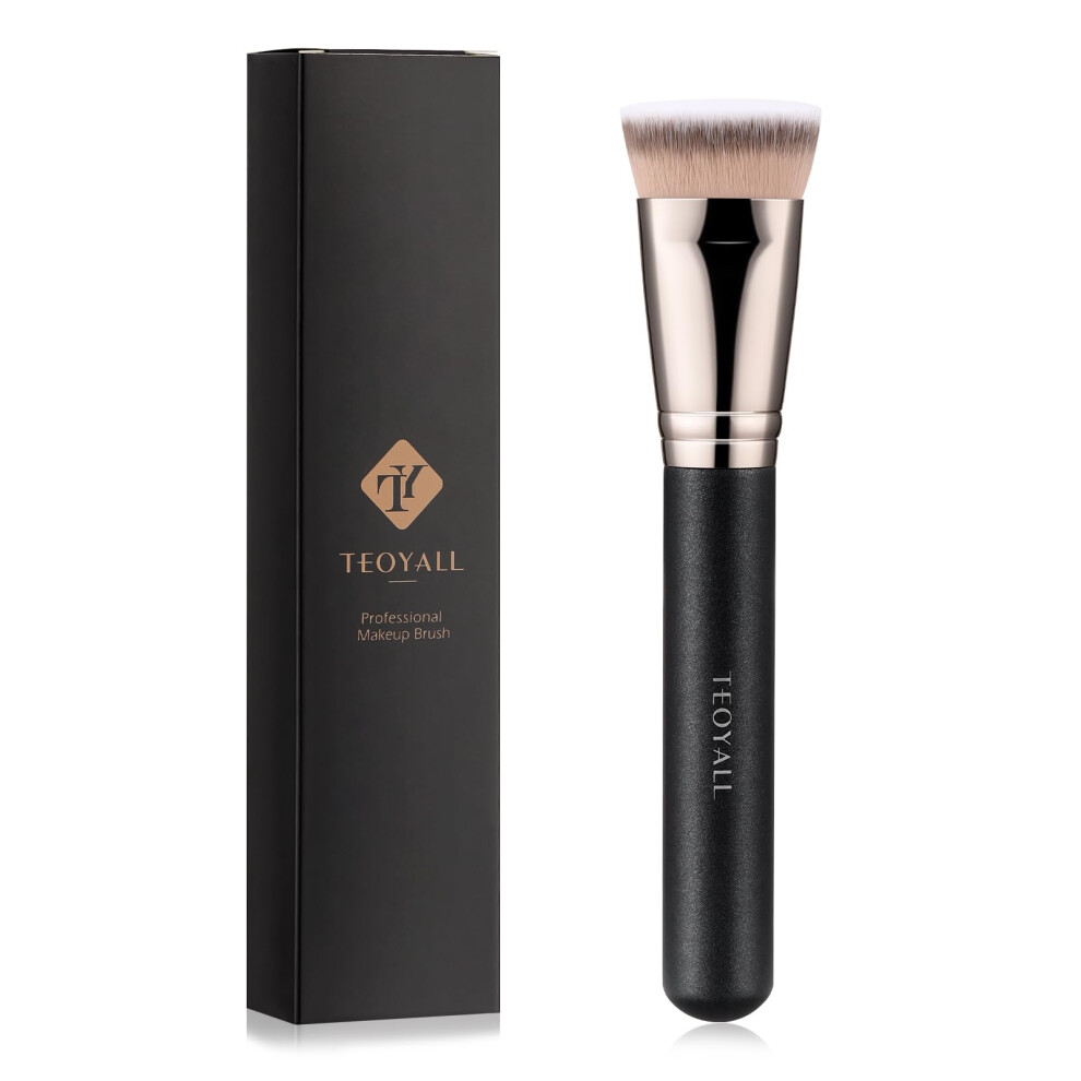 Teoyall Cream Flat Top Contour Brsuh, Soft Dense Synthetic Bristles Sculpt Contour Blending Buffing Brush For Liquid Contour Bronzer