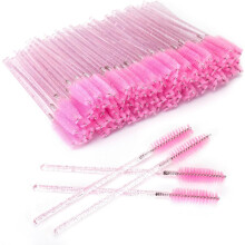 Crystal Mascara Sticks, Disposable Eyebrow Eye lash Brushes for Eye lash Extensions, Eyelash Makeup Tool (Pink, 50)