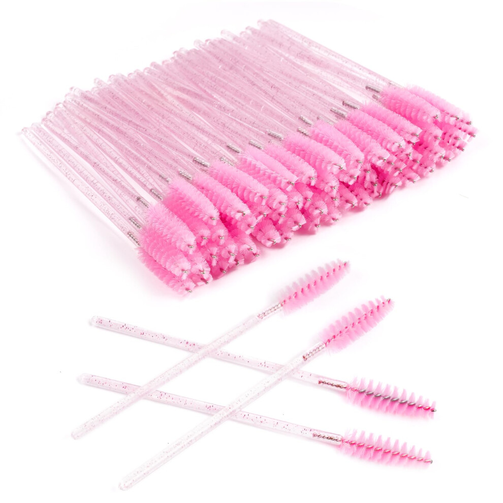 Lophe Pink 120Pcs Disposable Eyelash Brushes, Mascara Eyelash Wands Brush Spoolies Spoolies Eyebrow Crystal Mascara Wands Eye Brow Spoolie Castor