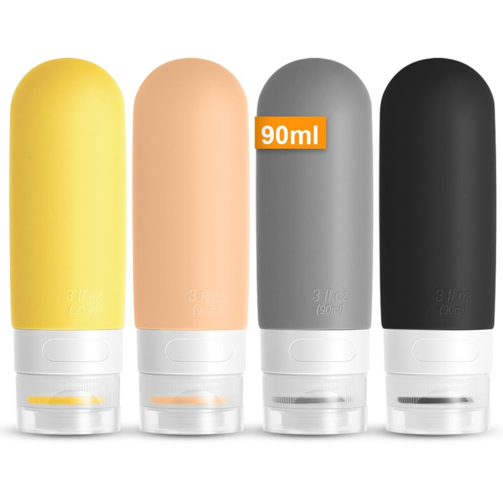 Osdue Silicone Travel Bottle, 4 Pack 90Ml Squeezy Travel Bottles Leak Proof Refillable Squeezable Containers Pots For Lotion Liquid Shampoos Soap And