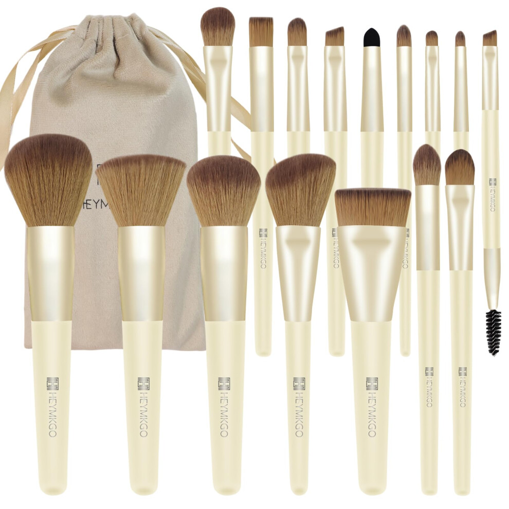 Heymkgo 16Pcs Makeup Brushes With Travel Pouch,Professional Wooden Handle Foundation Brush, Concealer Brush & Complete Makeup Brush Set For Flawless