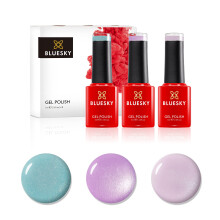 Bluesky Gel Nail Polishes, Pastel Powder, Frozen Palace 63907, Strawberry Pink A031, Beckoning Begonia 80597, 3 x 5ml, Pink, Green, Purple (Requires