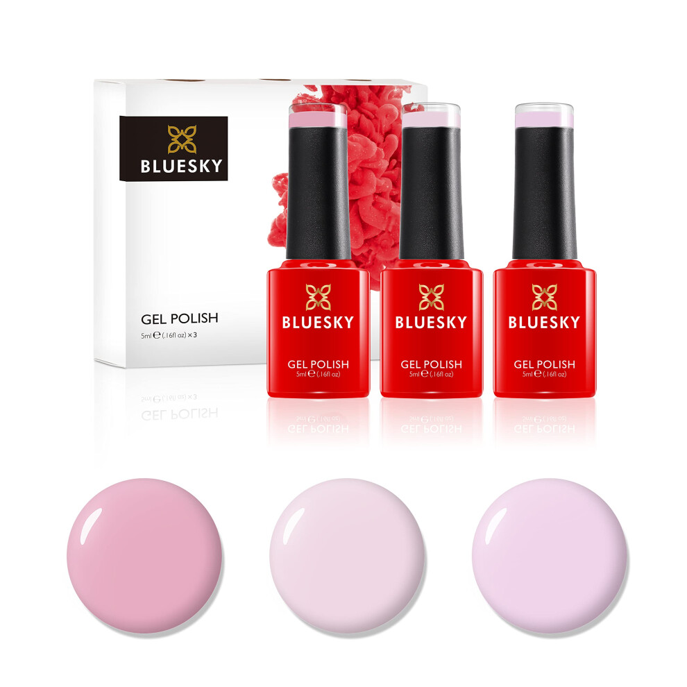 Bluesky Gel Nail Polish Set, Naked S, Creamy A106, Strawberry A104, Naked Symphony Nd08, 3 X 5 Ml, Nude (Requires Curing Under Uv Or Led Pink