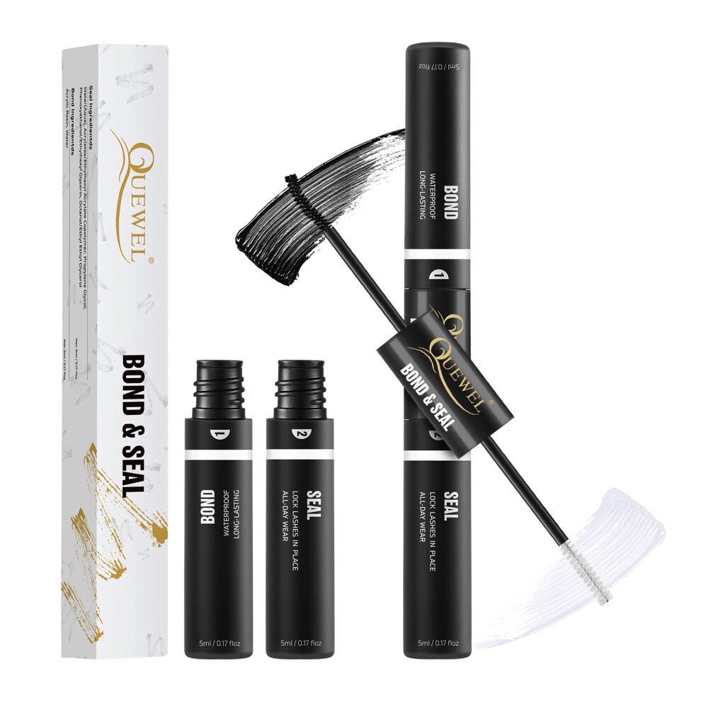 Quewel Black Lash Bond And Seal Cluster Lashes Glue For Diy Eyelash Extensions Individual Lashes Adhesive & Sealant Eyelash Glue Waterproof Protective