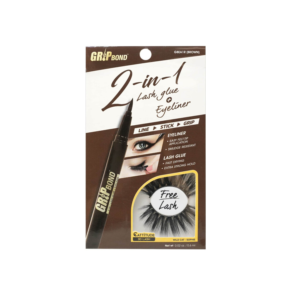 Ebin New York Brown Grip Bond Eyelash Adhesive (Grip Bond Adhesive 2 In 1 Eyelash Glue & Eyeliner ) | Fast Drying Extra Strong Hold Smudge Resistant