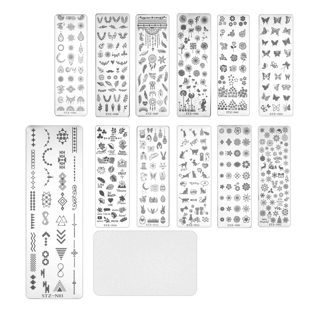 Ototec 13Pcs Nail Art Stamping Plates With Scraper Leaves Flowers Animals Patterns Manicure Template Tools For Nails Decoration Professional Diy Salon