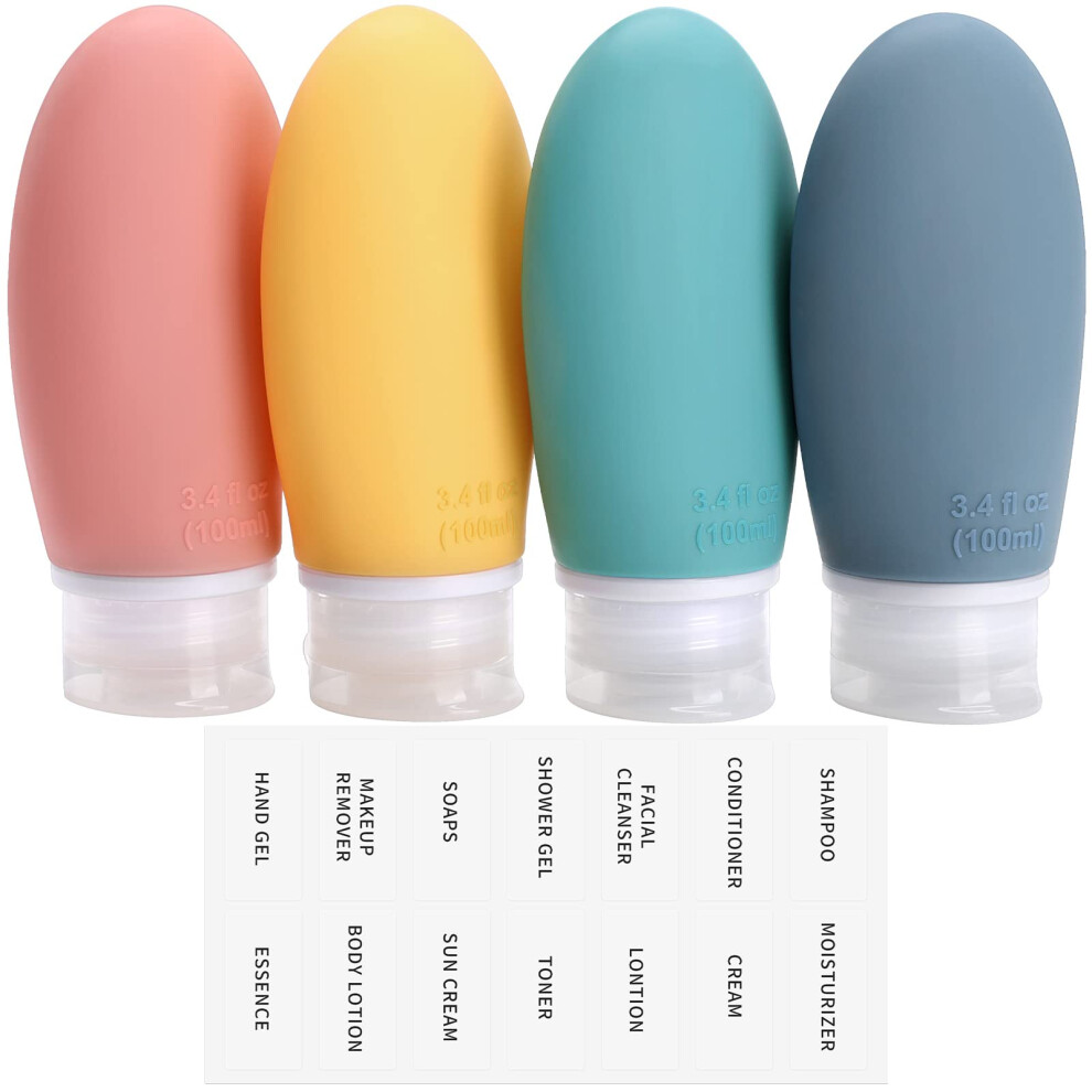 Opret 100Ml Silicone Travel Bottle For Toiletries, 4 Pack Leak Proof Refillable Travel Containers Squeezable Travel Essentials For Shampoos,