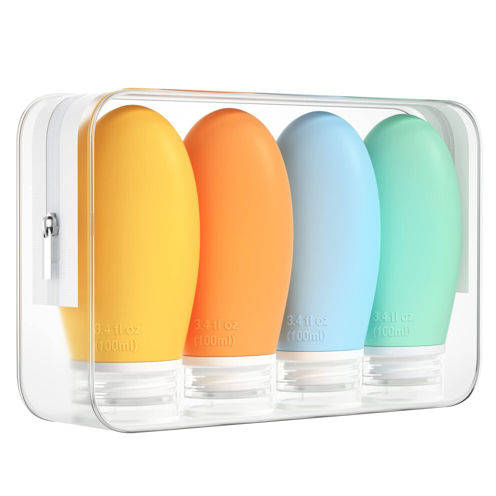 Morfone 100Ml Silicone Travel Bottle For Toiletries, 4 Pack Leak Proof Refillable Squeezable Containers For Liquid Shampoo, Bpa Free And Tsa Approved