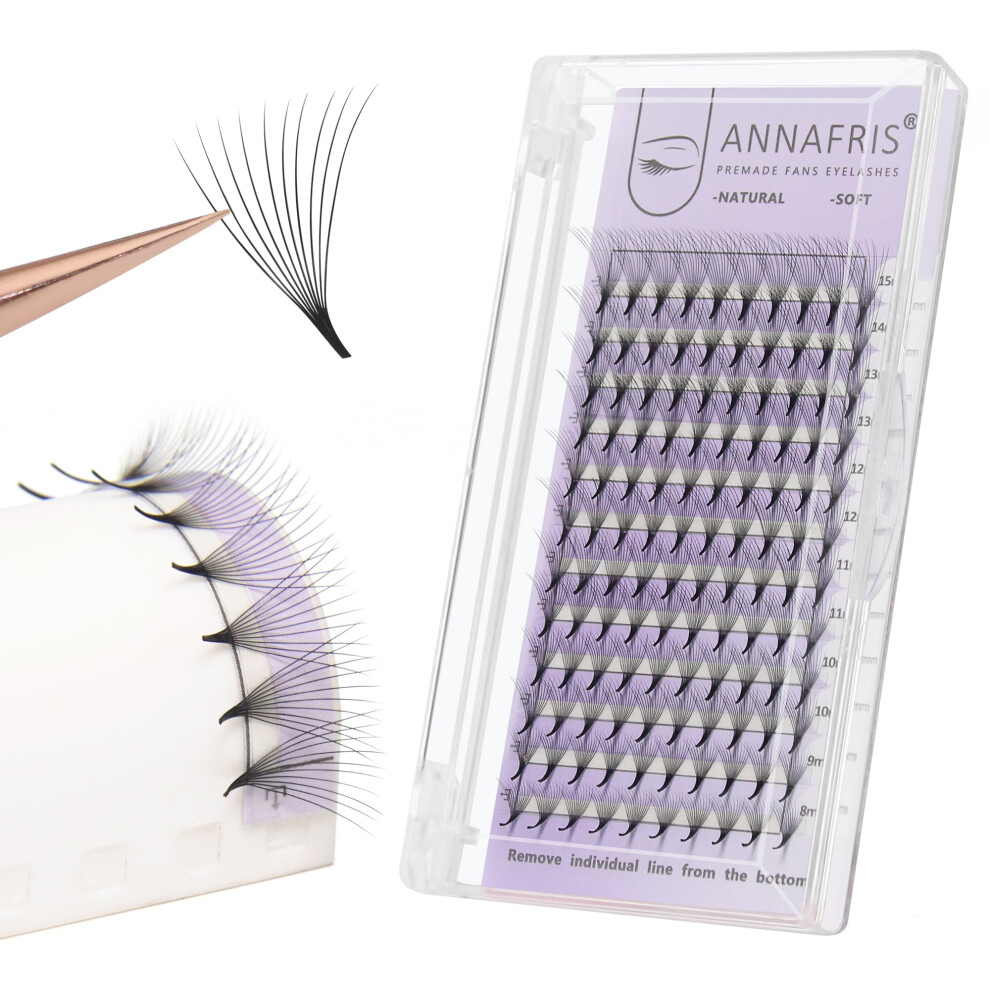 Annafris Premade Fan Eyelash Extension 20D 0.05Mm C Curl 8-15Mm Mix Volume Lash Extensions Pointy Base Lash Pre Made Fan Russian Eyelash False