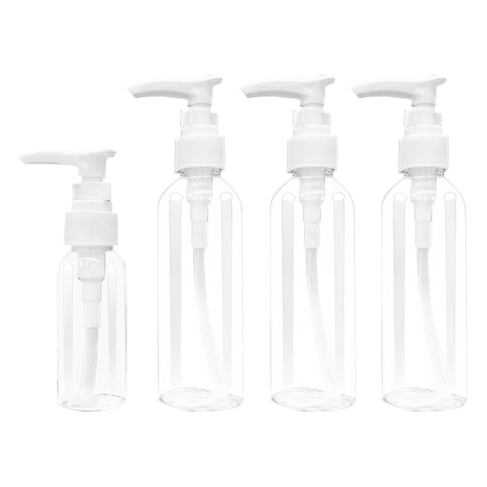 Lam-Lord 4Pcs Travel Bottles,100Ml Refillable Plastic Pump Bottle Dispenser & 30Ml Small Travel Bottles, Clear Empty Liquid Containers For Shampoo Lotion Oil