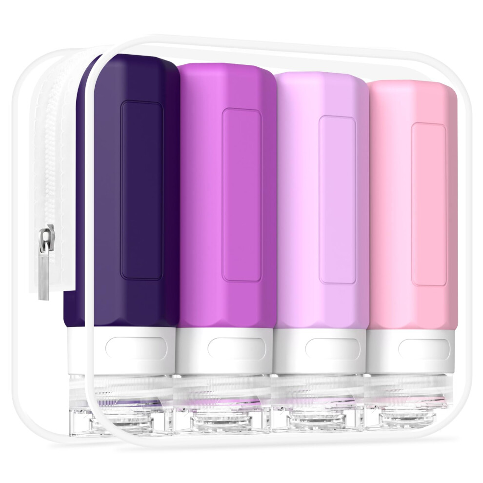 Redfly 4 Pack Silicone Travel Bottles For Toiletries - Tsa Approved Leakproof Holiday Travel Essentials, Bpa Free Squeezable Containers For Shampoo &