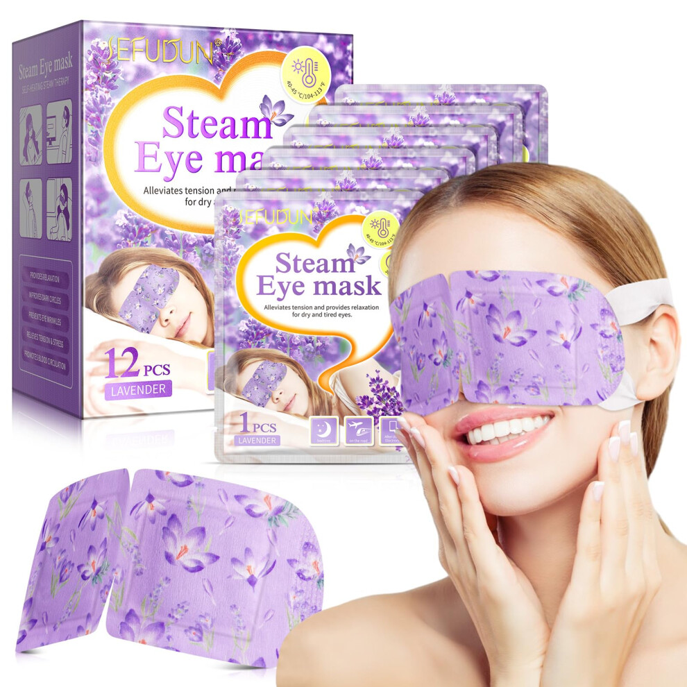 Ifudoit Lavender/Dark Steam Eye Mask 12 Packs, Self Heating Eye Mask, Spa Warm Eye Mask, Disposable Heated Sleep Eye Mask For Dry Eyes, Circles, Puffy Eyes,
