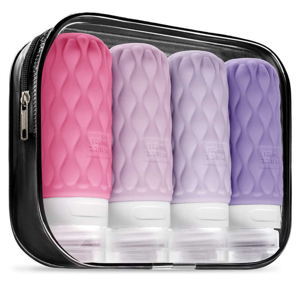 Lericttor 100Ml Silicone Travel Bottles For Toiletries With Labels/Clear Bag, Holiday Travel Essentials Leakproof Refillable Squeeze Travel Size