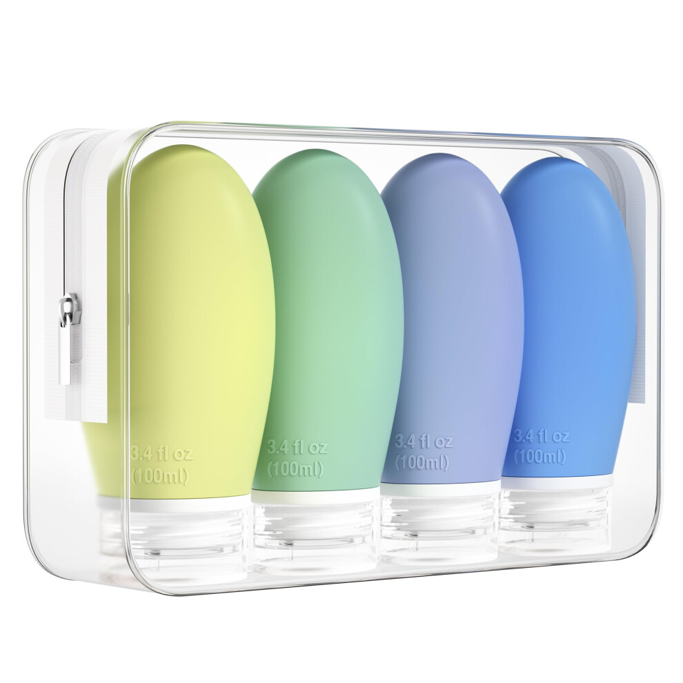 Morfone 100Ml Silicone Travel Bottle For Toiletries, 4 Pack Leak Proof Refillable Squeezable Containers For Lotion Liquid Shampoo, Bpa Free And Tsa