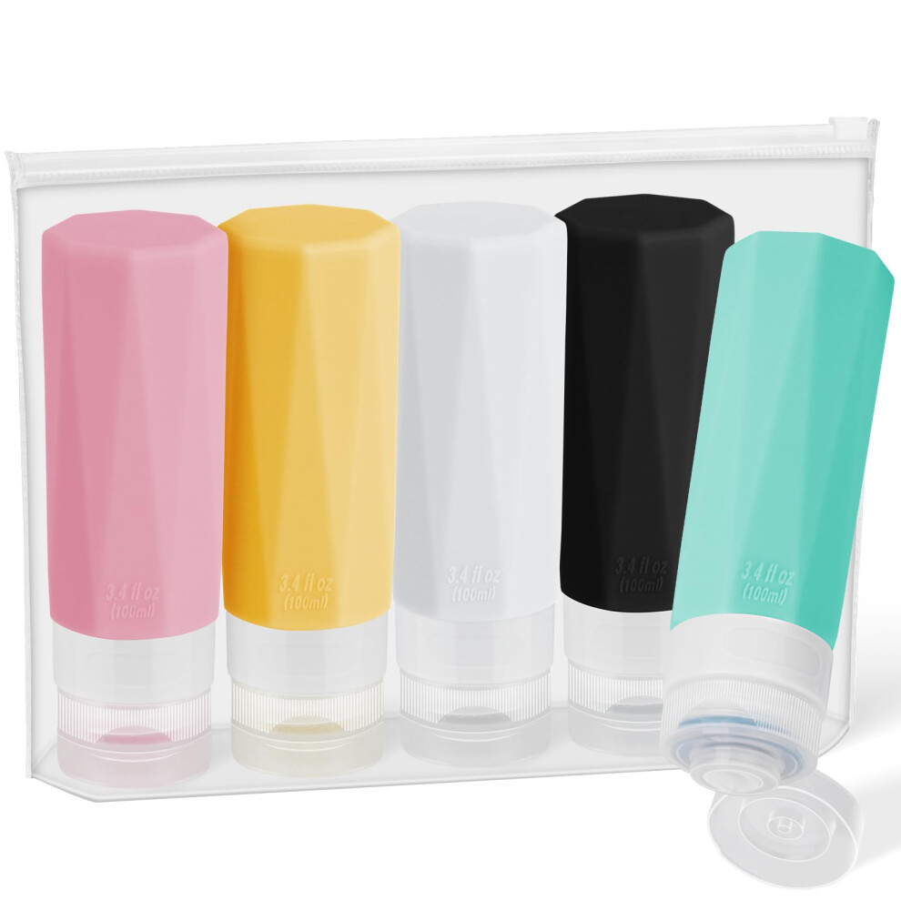 Alyvisun Travel Bottles For Toiletries 100Ml, 5 Pack Silicone Refillable Travel Containers, Squeezable Toiletry Bottles With Storage Bag, For Shampoo,