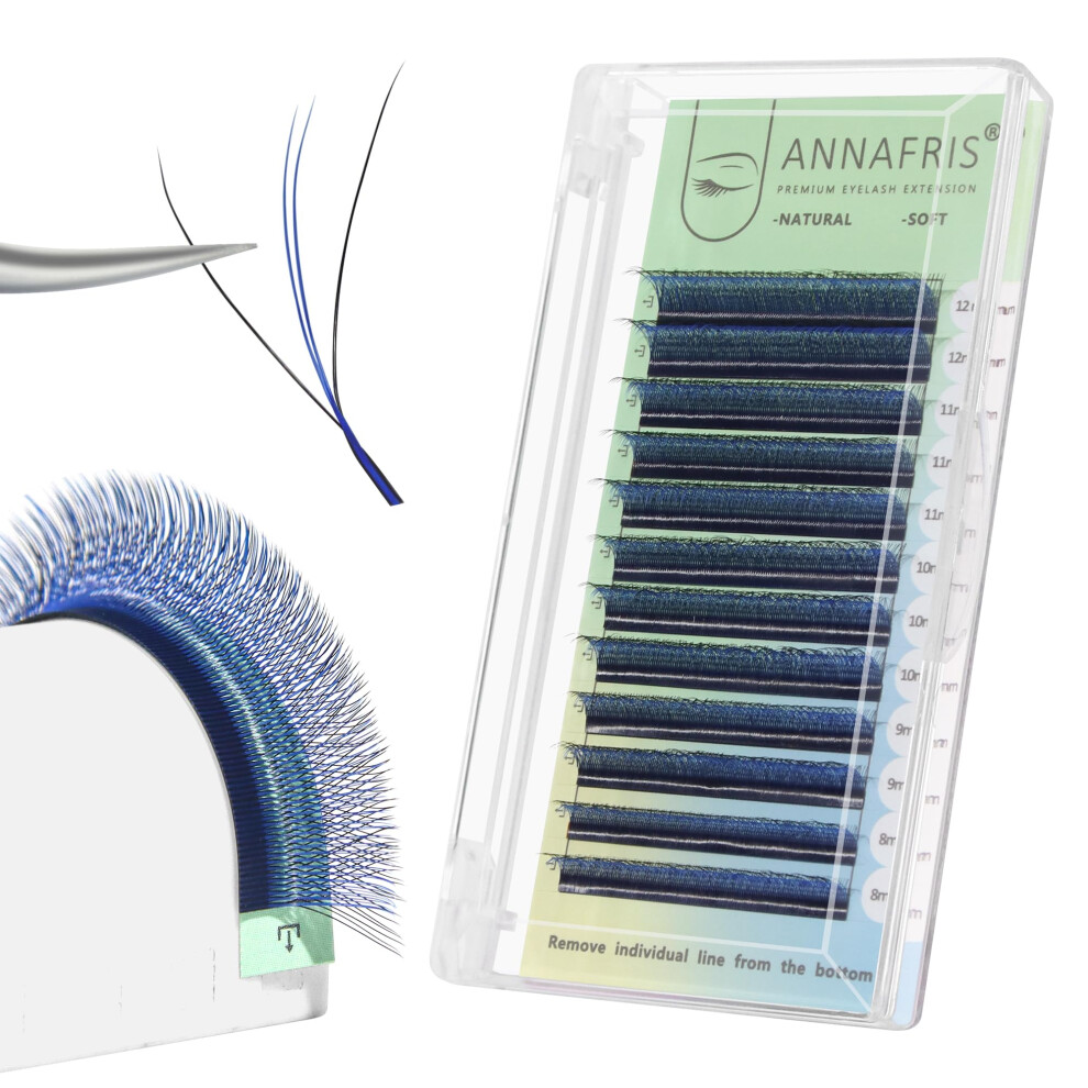 Annafris Blue Eyelash Extension 3D W 0.07 C 8-15Mm Mix Colorful Lash Extension Premade Fan W Lash Volume Eyelashes Triple Tips(3D+ 0.07C 8-15Mm)