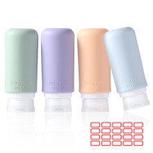Diboniur Travel Bottles for Toiletries with Labels - 4 Pack 98ml Leak Proof Silicone Travel Containers for Shampoo, Lotion & Cosmetics, TSA Approved