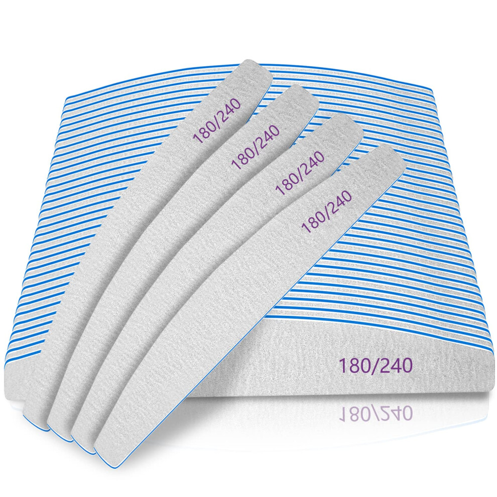 Bleswin Nail Files, 50Pcs Nail File Professional 180/240 Grit, Nail Files For Natural Nails, Nails File Set Washable And Reusable, Emery Board For