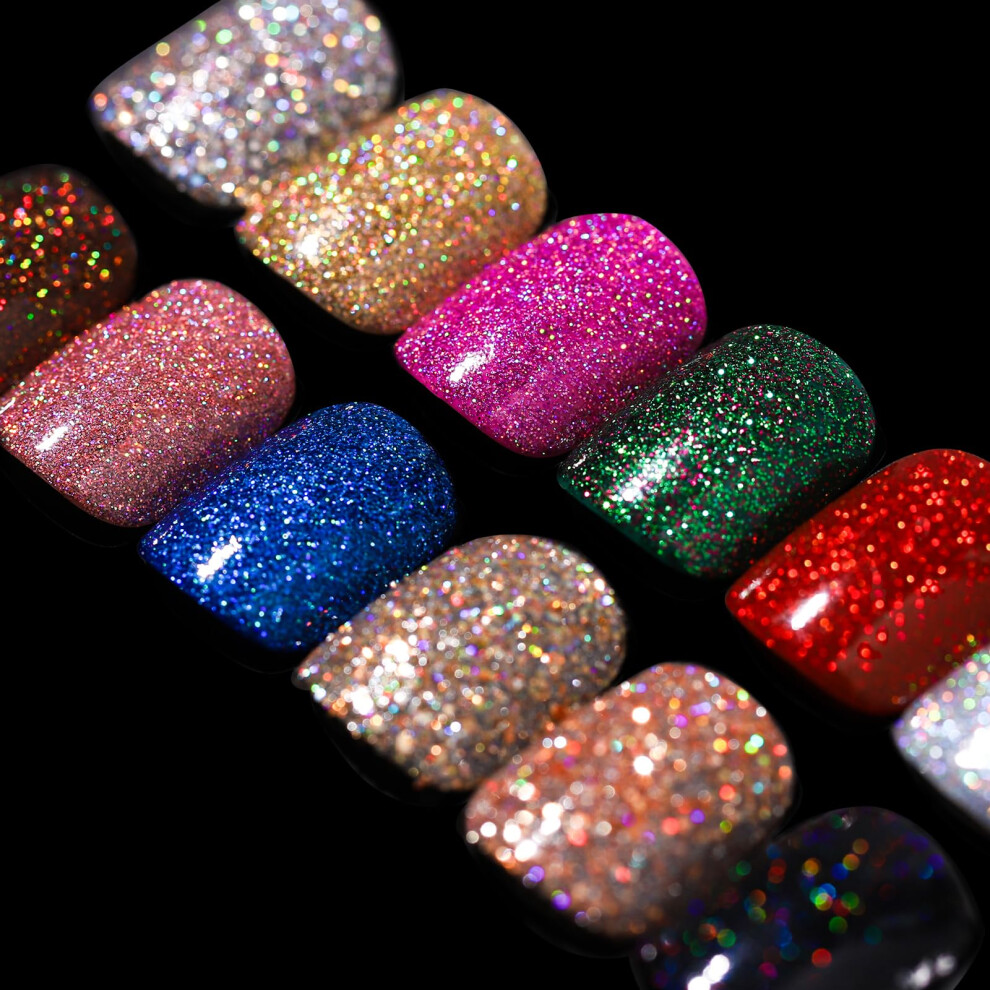 Teenitor Short Press On Nails, 288Pcs Glitter Square False Nails With Glue Fake Nails Short