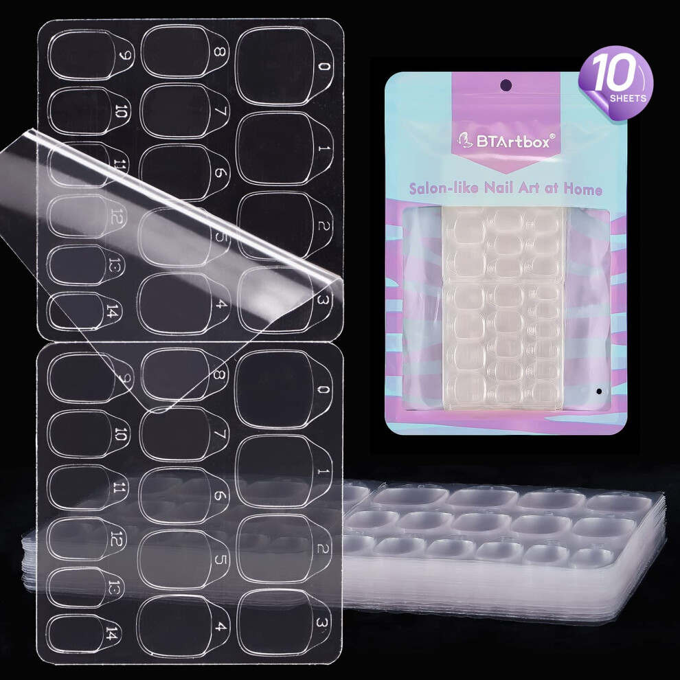 Btartbox Adhesive Nail Tabs For Press On Nails - 300Pcs Ultra Thin & Waterproof False Nail Sticky Tabs For Fake Nails In 15 Sizes, 10 Sheets Double