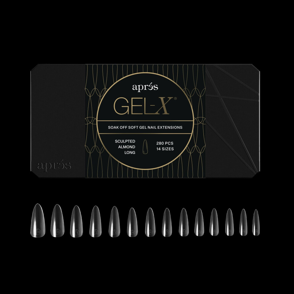 AprãÂ°S Apres Gel-X? Almond Box Of Nail Tips | 280 Gel-X Tips, Soft Tips, 14 Sizes 00-9 | Half-Sizes Included (Sculpted Almond Long, 280 Count)