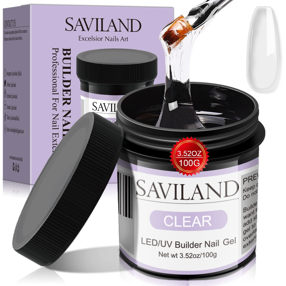 Saviland 100G Clear Builder Nail Gel: 3.5Oz Large Capacity Builders Hard Gel For Nails Builder Gels In A Bottle Nail Extension Gel Builder For Nails