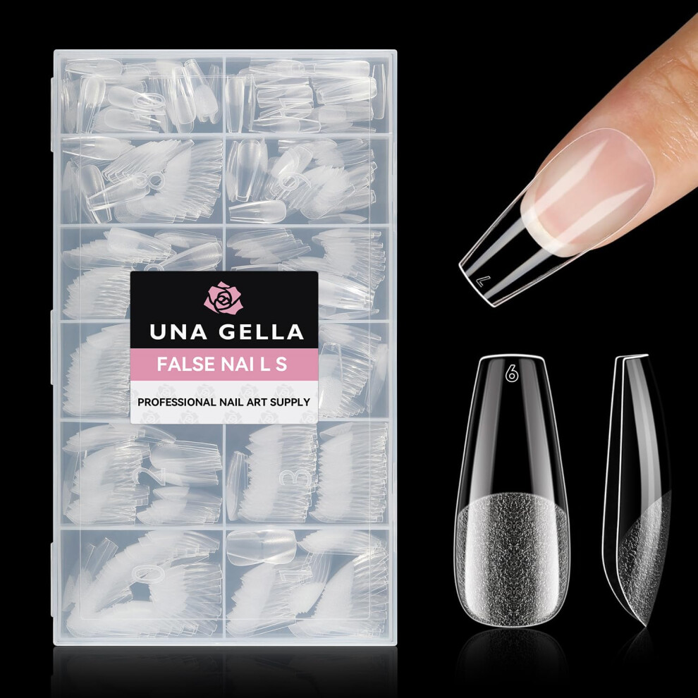 Una Gella Coffin Nails Tips, 216 Pcs Soft Gel Nail Tips Coffin Half Matte Full Cover False Nails Pre-Shaped Clear Acrylic Press On Nails Medium For