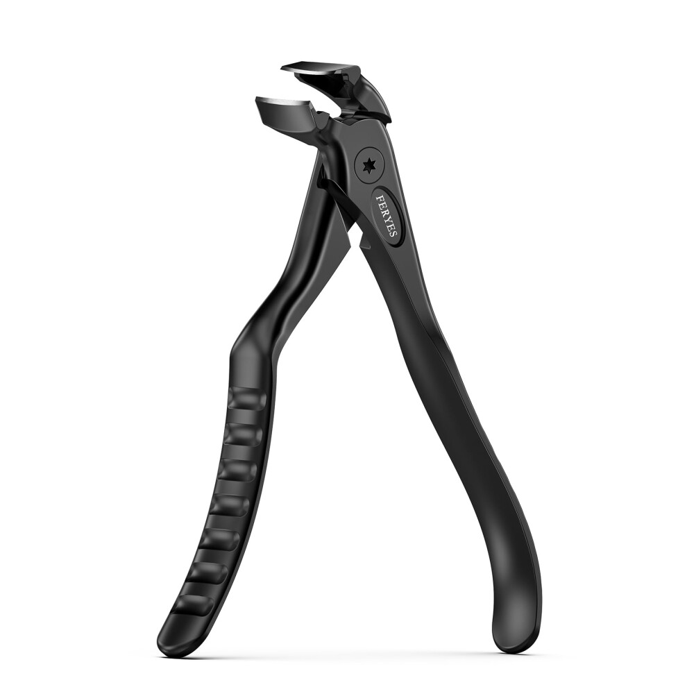 Feryes Ergonomic Non-Slip Long Handle Nail Clippers For Seniors, Unique Angled Head Curve Wide Jaw Opening Toenail Clipper With Catcher For Thick