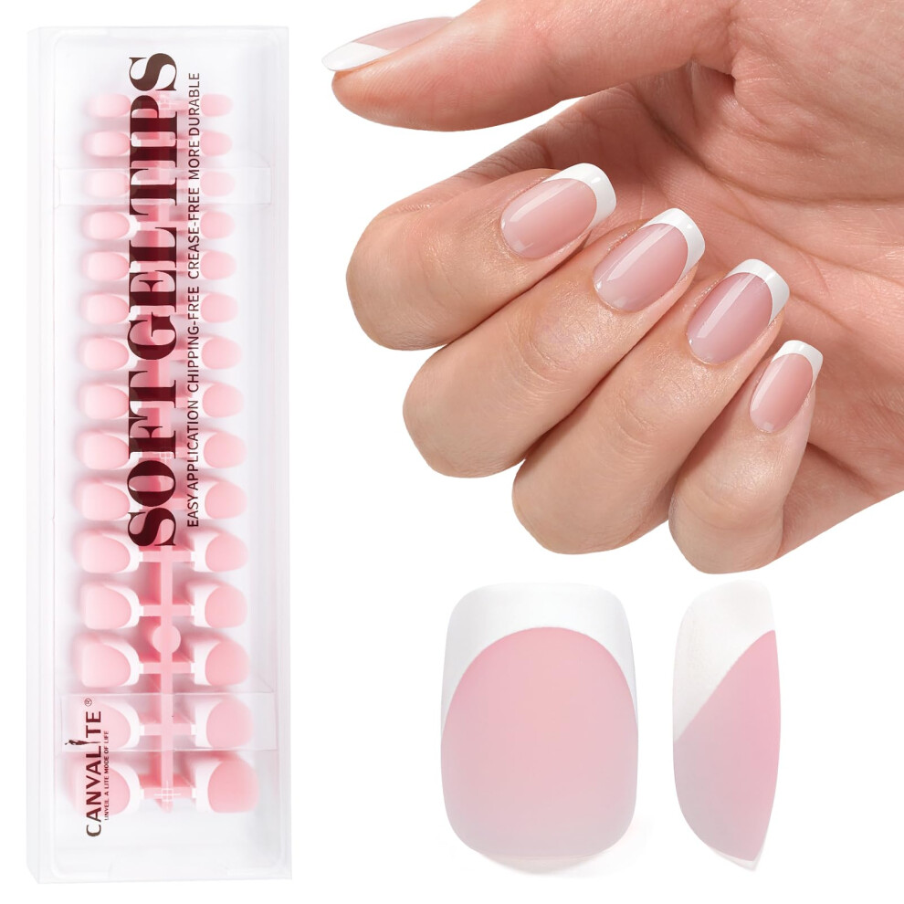 Canvalite White 180Pcs Short Square Press On Nails - Flexible Pre-Painted French Tip Gel Nails Nail Tips No File Need Diy Manicure Gifts For Women,