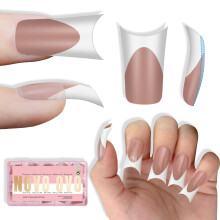 NOVO OVO Halloween Duck Nail White French Tips Press On BROWN PINK with Moon Curve, Medium Extra Thick Full Cover Acrylic,Pre-Etched Wide Soft Gel