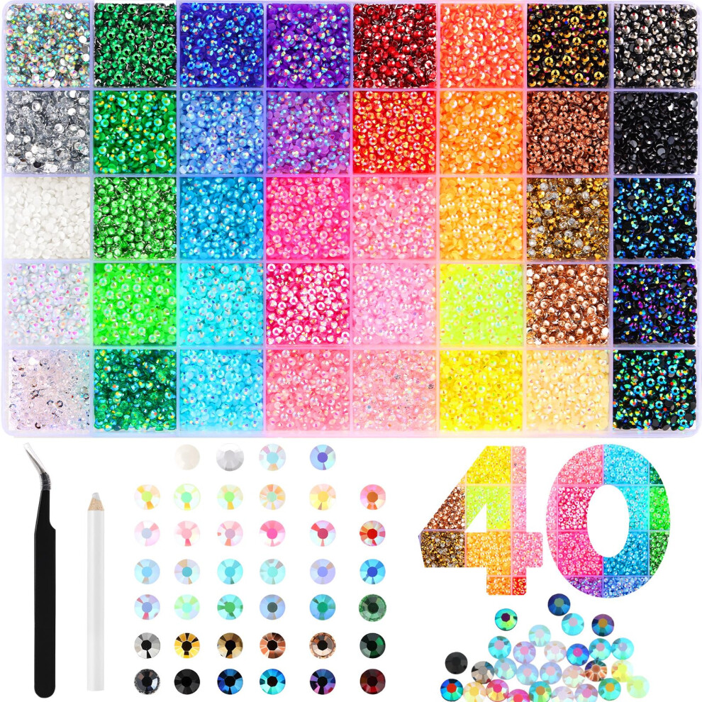 Zefy 40 Colors Resin Jelly Rhinestones For Bedazzling, 3Mm 32000 Pcs Flatback Gems For Crafting, Bedazzling Kit With Tweezer And Pickup Pen For