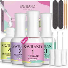 SAVILAND Dip Powder Liquid Set 4x20ML: 11pcs Ultimate Nail Dip System Essentials Liquid Large Capacity Dip Powder Base Activator Top Coat Saver No